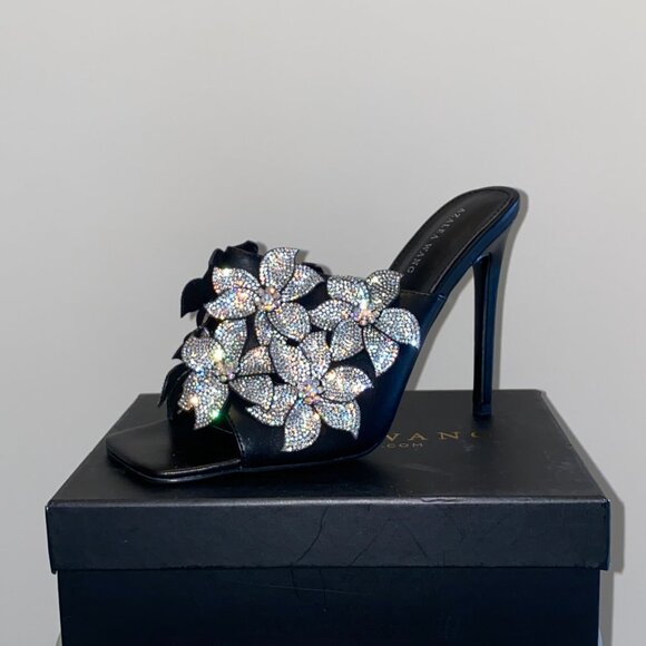 Statement Crystal Floral Mule Heels Square Toe - Picture 3 of 7